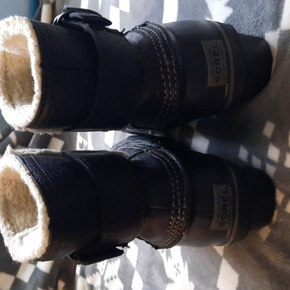 Sorel Black Leather Ankle Rubber Sherpa Lined Boots  NL2135-010 Size 9 - Picture 10 of 16